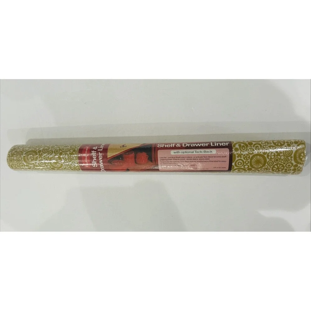 VTG Rubbermaid Shelf Liner Adhesive Tan Gold Floral‎ Retro 60s 70s 5' x 22
